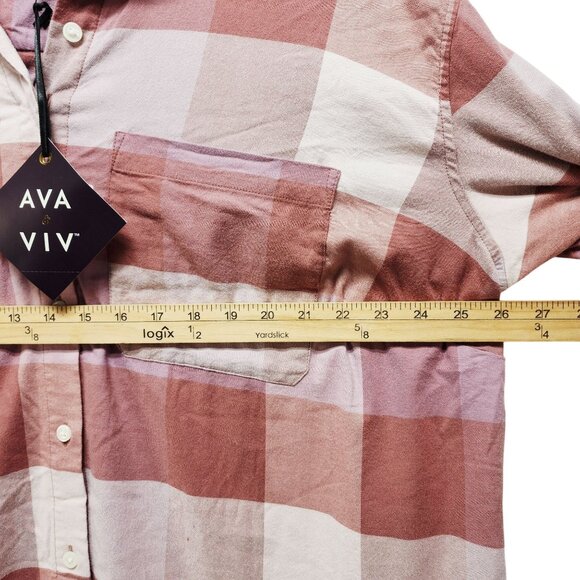 Ava & Viv Size XXL Pink Brown Womens Plaid Button-Down long Sleeve Shirt - Picture 7 of 7